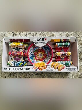 Taco Server Set with Colorful Floral Bowl and Holders